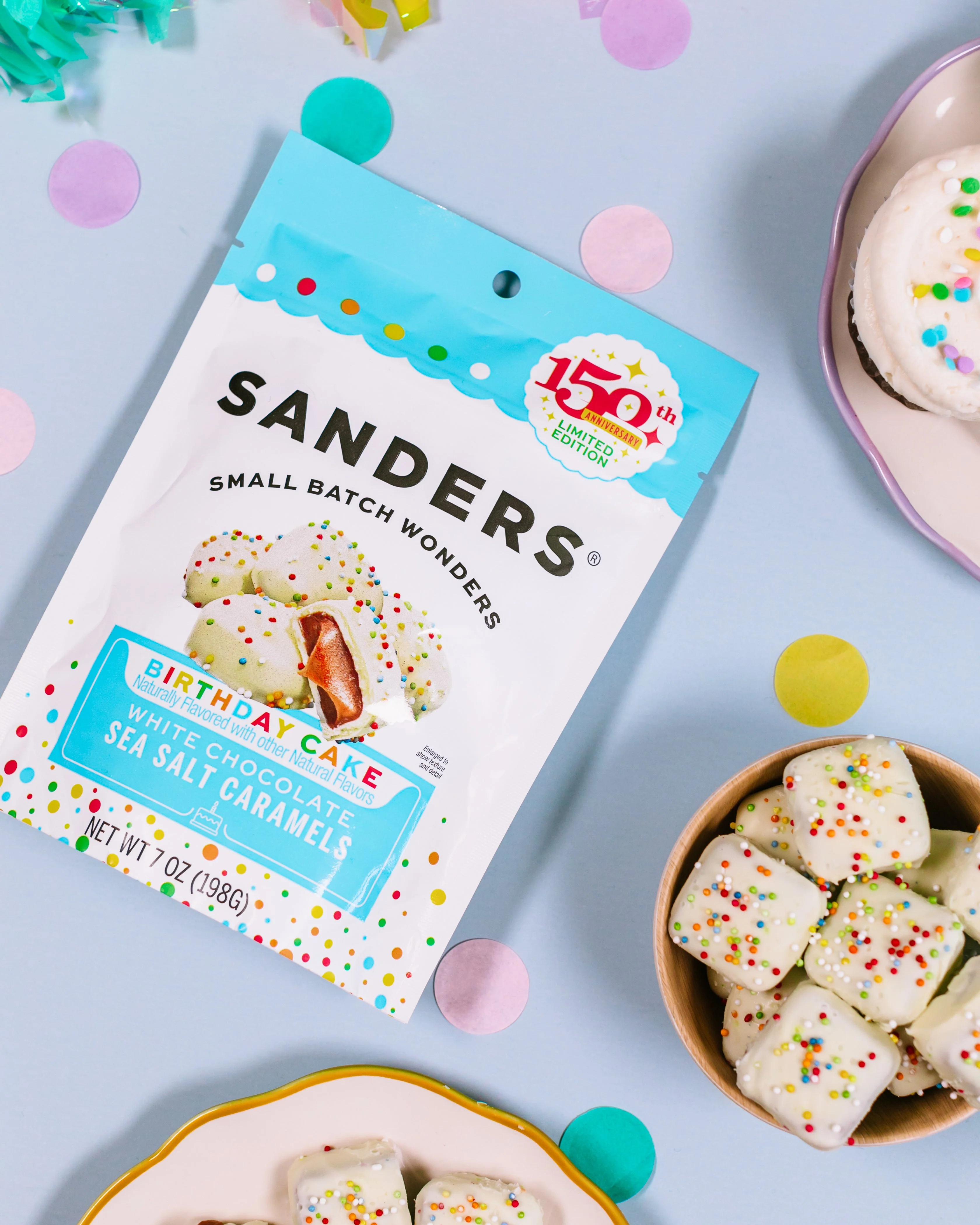 Sanders Candy - White Chocolate Birthday Cake Flavor Sea Salt Caramels 7oz Pouch - Image 3
